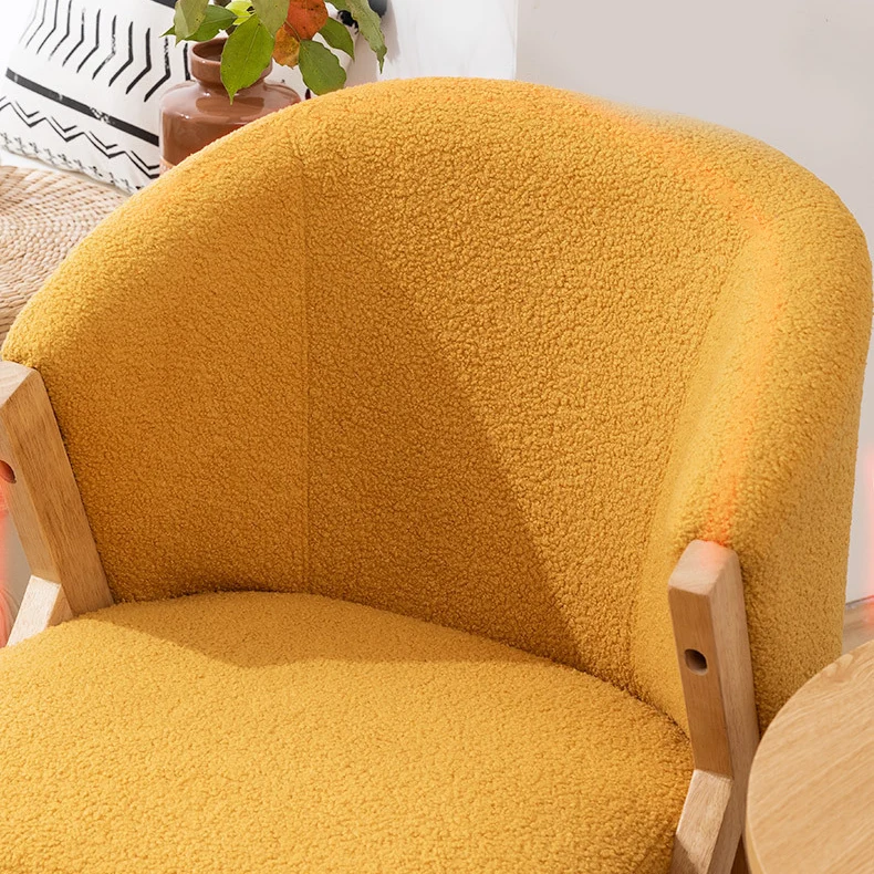 Contemporary Scandinavian Square Rubberwood Solid Wood Plywood High-Quality Synthetic Fabric Faux Wool Backrest Chair For Living Room