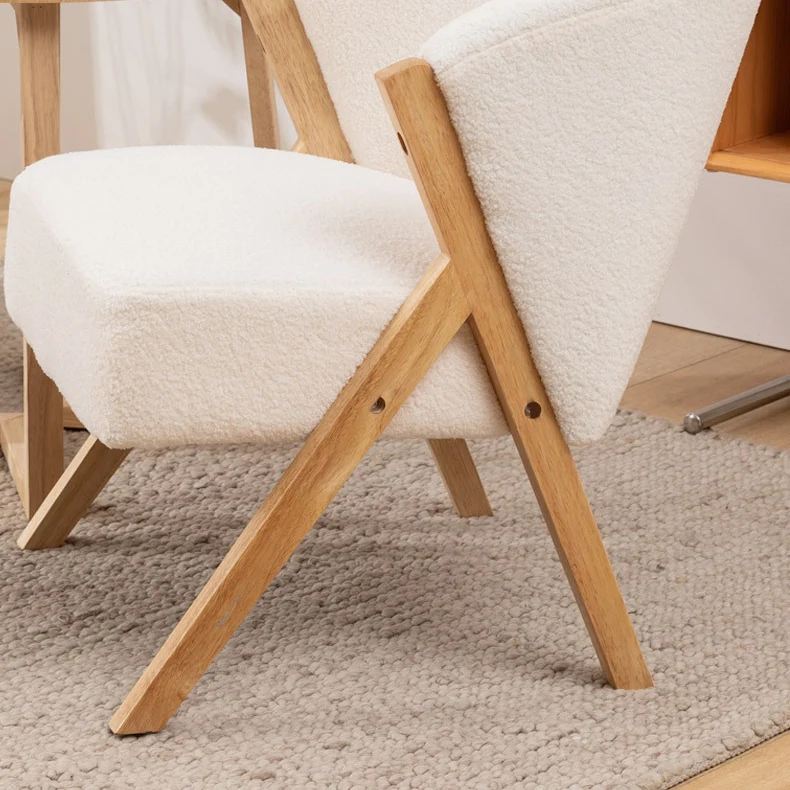 Contemporary Scandinavian Square Rubberwood Solid Wood Plywood High-Quality Synthetic Fabric Faux Wool Backrest Chair For Living Room