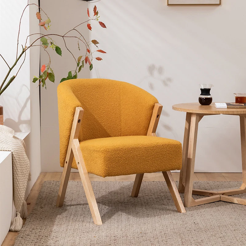 Contemporary Scandinavian Square Rubberwood Solid Wood Plywood High-Quality Synthetic Fabric Faux Wool Backrest Chair For Living Room