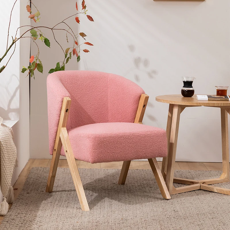 Contemporary Scandinavian Square Rubberwood Solid Wood Plywood High-Quality Synthetic Fabric Faux Wool Backrest Chair For Living Room