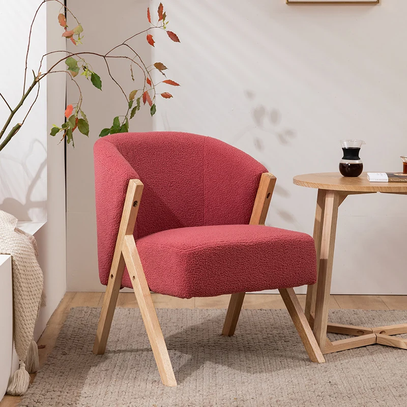 Contemporary Scandinavian Square Rubberwood Solid Wood Plywood High-Quality Synthetic Fabric Faux Wool Backrest Chair For Living Room