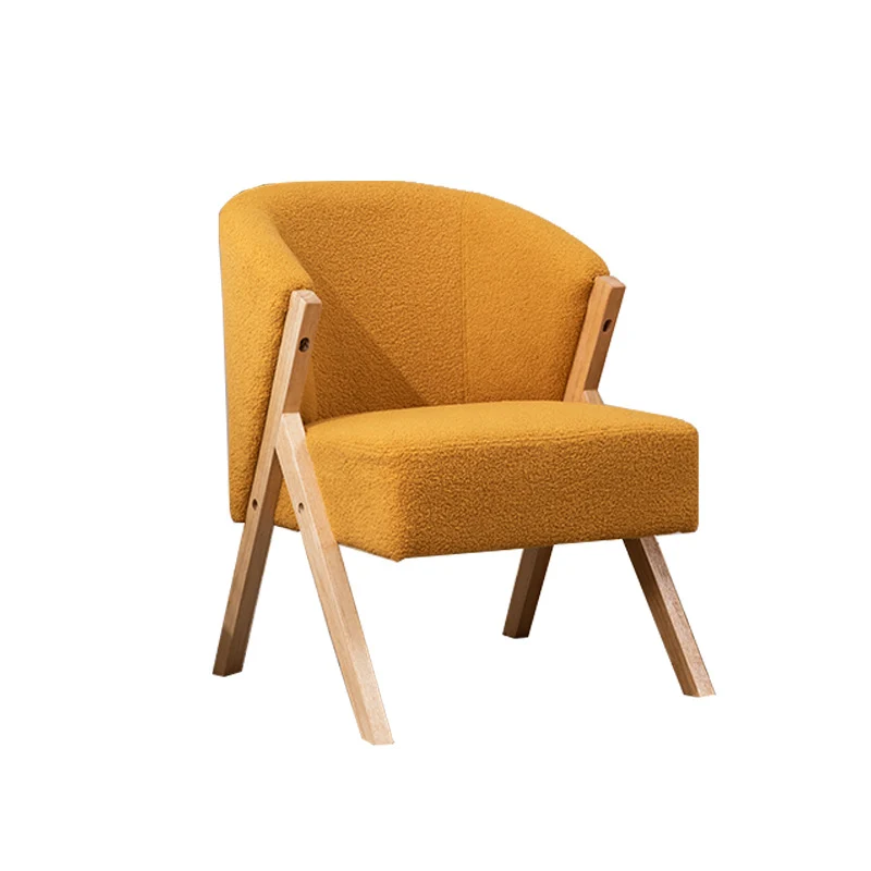 Contemporary Scandinavian Square Rubberwood Solid Wood Plywood High-Quality Synthetic Fabric Faux Wool Backrest Chair For Living Room