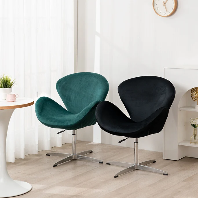 Contemporary Scandinavian Faux Velvet Aluminum Alloy High Density Sponge Vanity Stool Height-Adjustable Swivel Backrest For Bedroom