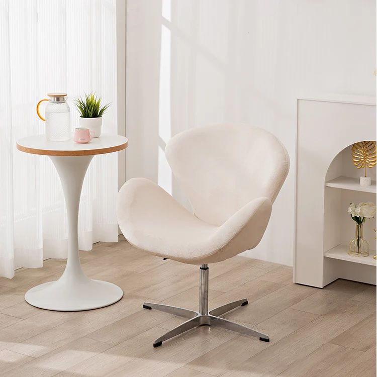 Contemporary Scandinavian Faux Velvet Aluminum Alloy High Density Sponge Vanity Stool Height-Adjustable Swivel Backrest For Bedroom