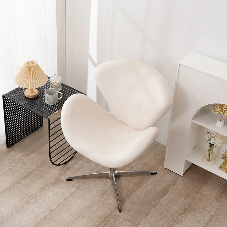 Contemporary Scandinavian Faux Velvet Aluminum Alloy High Density Sponge Vanity Stool Height-Adjustable Swivel Backrest For Bedroom