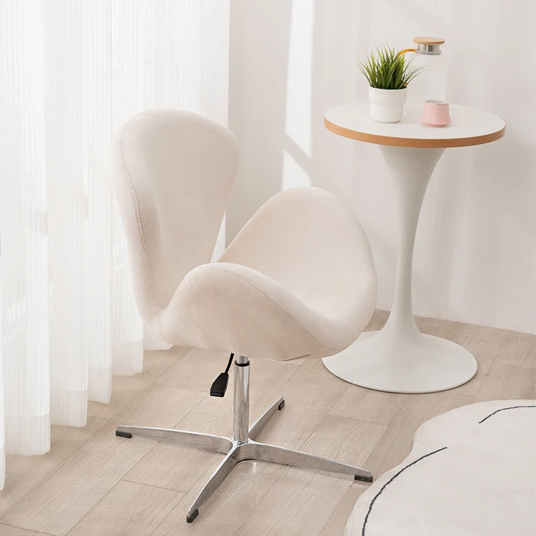 Contemporary Scandinavian Faux Velvet Aluminum Alloy High Density Sponge Vanity Stool Height-Adjustable Swivel Backrest For Bedroom