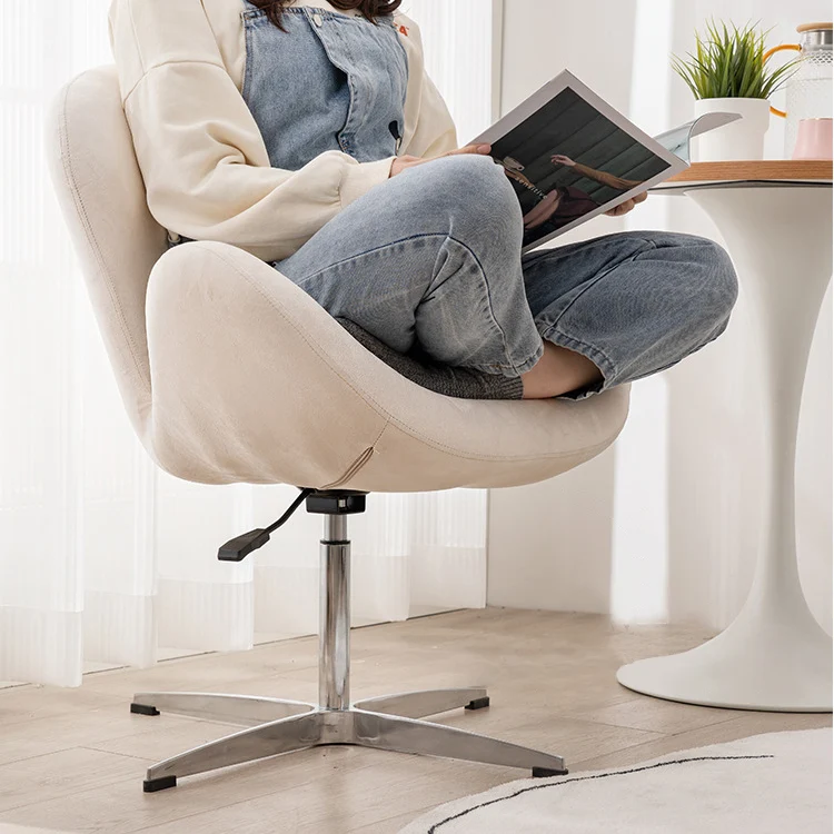 Contemporary Scandinavian Faux Velvet Aluminum Alloy High Density Sponge Vanity Stool Height-Adjustable Swivel Backrest For Bedroom