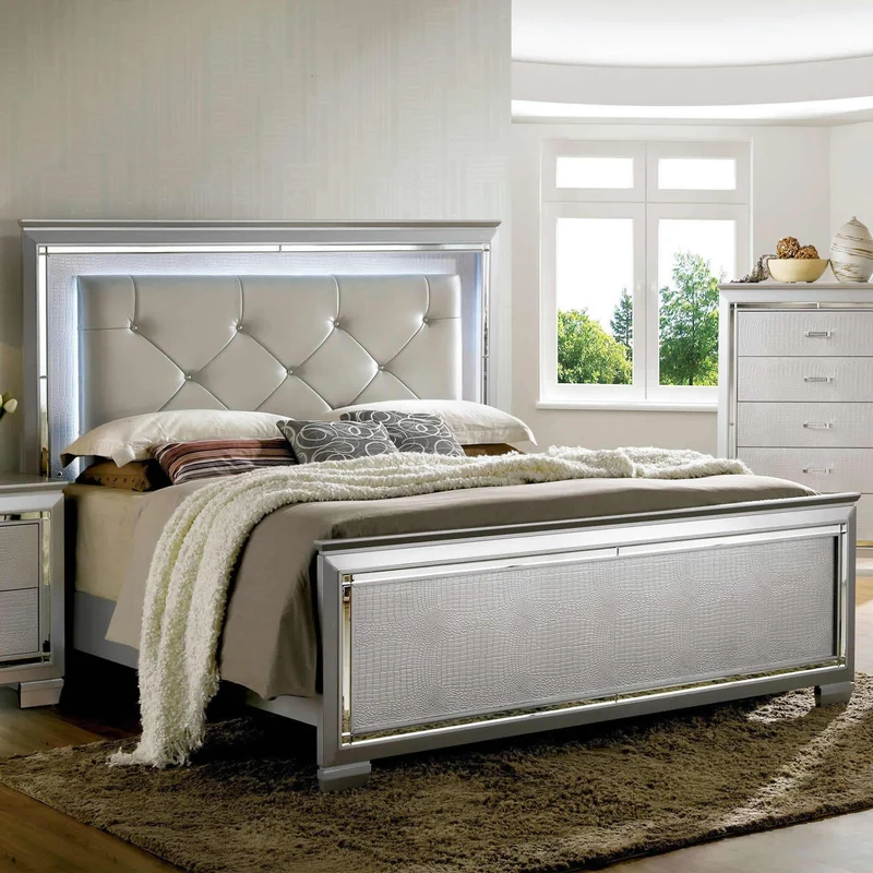 Furniture of America Bellanova CM7979SV 6 pc Queen Upholstered Panel Bedroom Set
