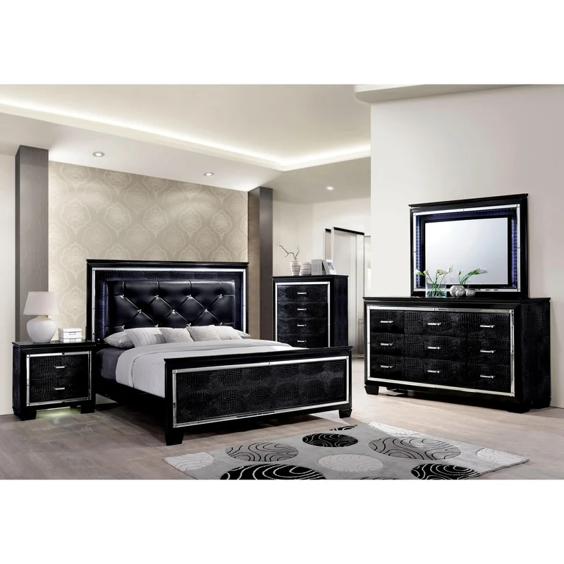 Furniture of America Bellanova CM7979BK 6 pc Queen Upholstered Panel Bedroom Set