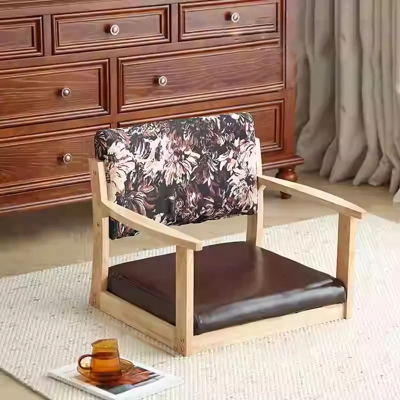 Traditional Vintage Rectangle Oil Wax Leather Pine Low Stool Backrests Armrests For Living Room