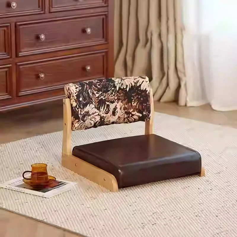 Traditional Vintage Rectangle Oil Wax Leather Pine Low Stool Backrests Armrests For Living Room