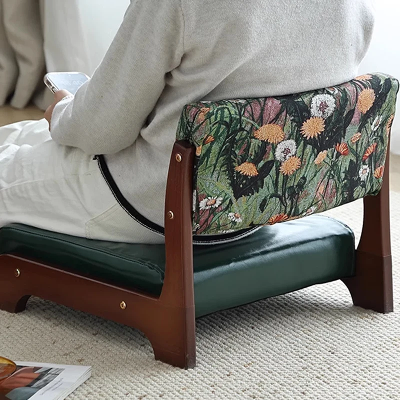 Traditional Vintage Rectangle Oil Wax Leather Pine Low Stool Backrests Armrests For Living Room
