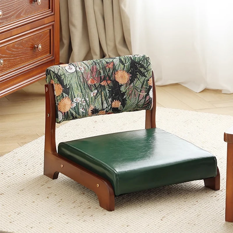 Traditional Vintage Rectangle Oil Wax Leather Pine Low Stool Backrests Armrests For Living Room