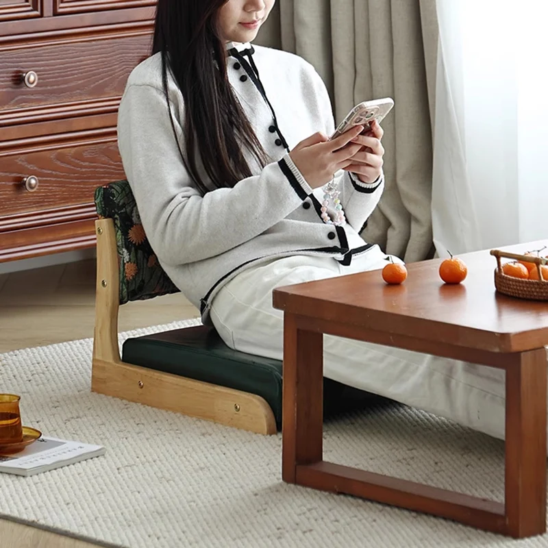 Traditional Vintage Rectangle Oil Wax Leather Pine Low Stool Backrests Armrests For Living Room