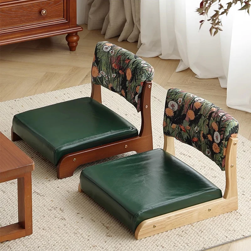 Traditional Vintage Rectangle Oil Wax Leather Pine Low Stool Backrests Armrests For Living Room