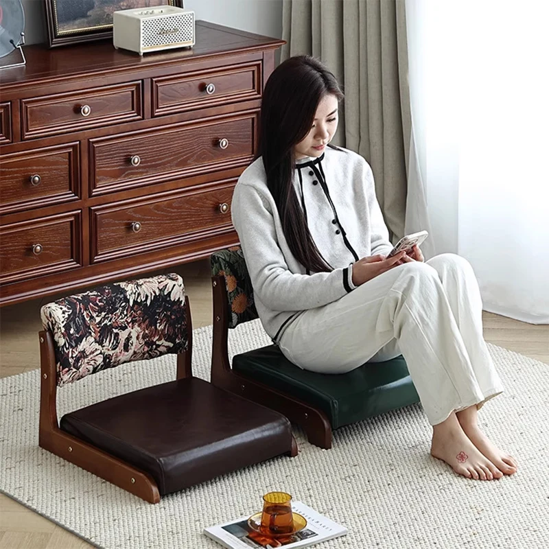 Traditional Vintage Rectangle Oil Wax Leather Pine Low Stool Backrests Armrests For Living Room