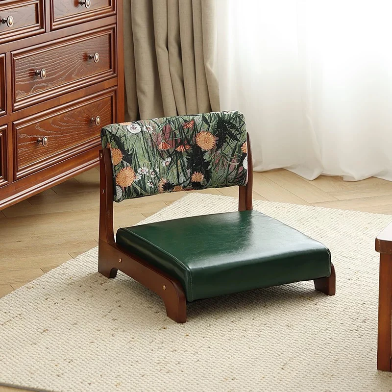 Traditional Vintage Rectangle Oil Wax Leather Pine Low Stool Backrests Armrests For Living Room