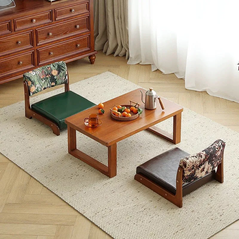 Traditional Vintage Rectangle Oil Wax Leather Pine Low Stool Backrests Armrests For Living Room