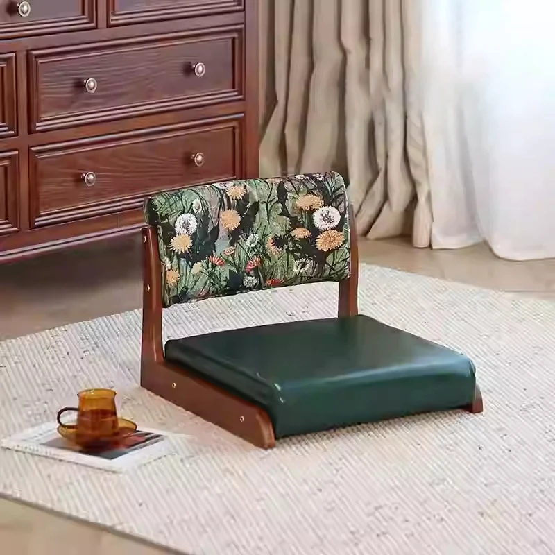 Traditional Vintage Rectangle Oil Wax Leather Pine Low Stool Backrests Armrests For Living Room