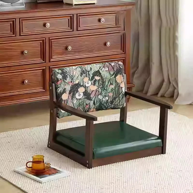 Traditional Vintage Rectangle Oil Wax Leather Pine Low Stool Backrests Armrests For Living Room