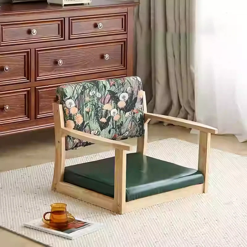 Traditional Vintage Rectangle Oil Wax Leather Pine Low Stool Backrests Armrests For Living Room