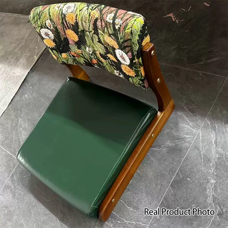 Traditional Vintage Rectangle Oil Wax Leather Pine Low Stool Backrests Armrests For Living Room