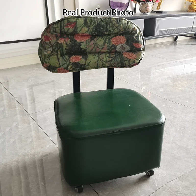 Modern Minimalist Rectangular Faux Oil-Waxed Leather Plywood Fabric Sponge Low Stool Movable Backrest For Living Room