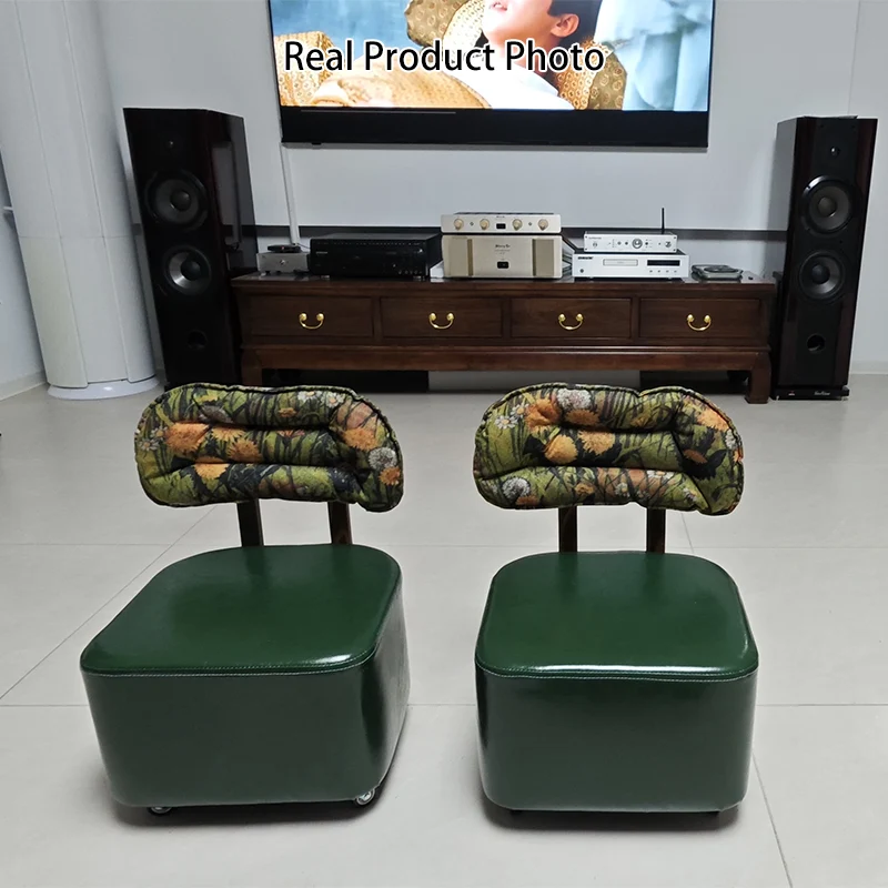 Modern Minimalist Rectangular Faux Oil-Waxed Leather Plywood Fabric Sponge Low Stool Movable Backrest For Living Room