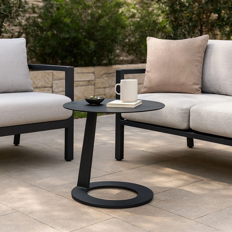 Corrosion-Resistant Minimalist Round Outdoor End Table - 1-Tier Durable Aluminum Frame For Garden & Balcony