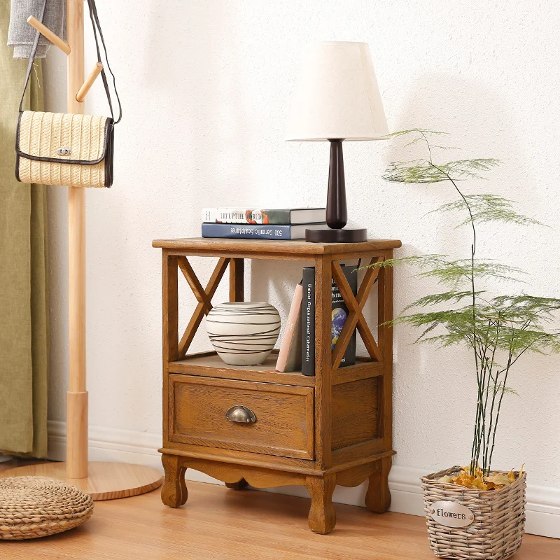 Traditional Vintage Rectangular Solid Wood Side Table 1/2/3/4 Drawer For Living Room