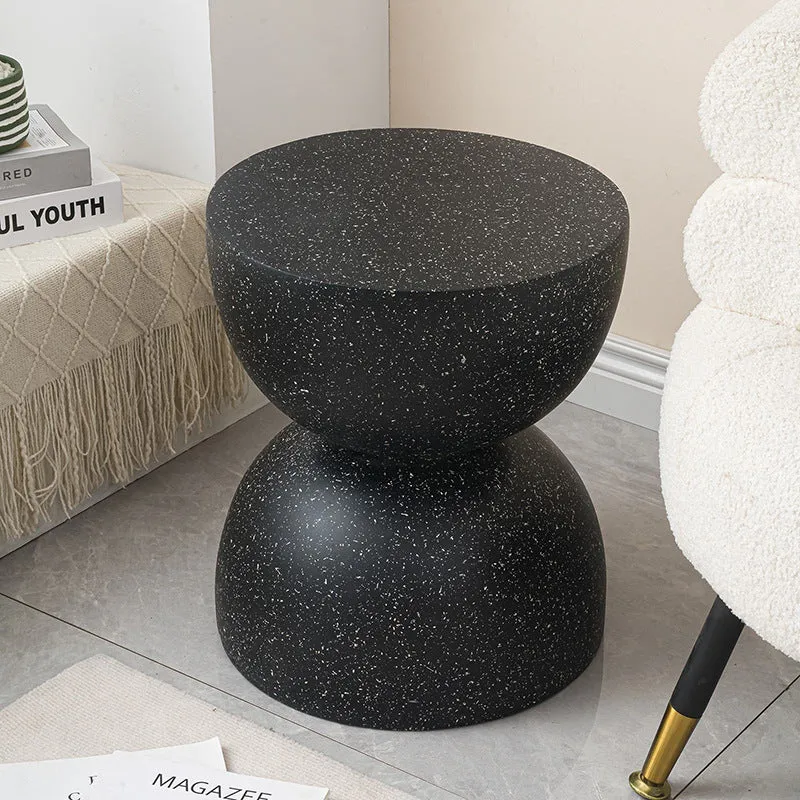 Contemporary Nordic Hourglass Round Magnesium Oxide End Table 1-Tray For Living Room