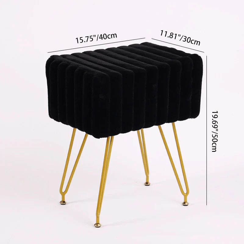 Contemporary Scandinavian Square Faux Rabbit Fur Medium Density Fiberboard Steel Organizer Vanity Stool For Bedroom