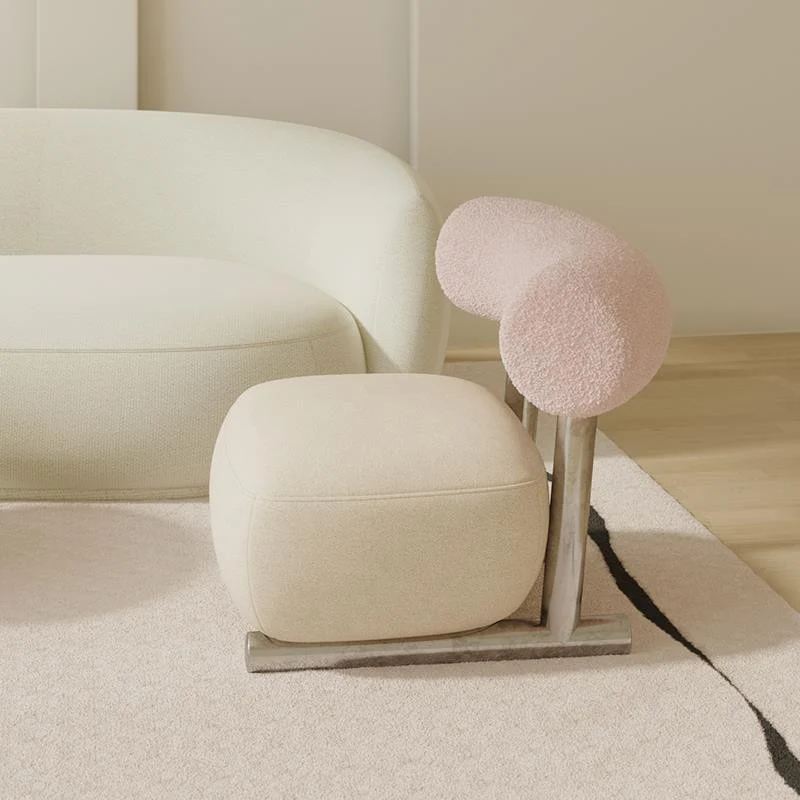 Modern Minimalist Rectangular Sherpa Fabric Carbon Steel Sponge Accent Chair Backrest For Living Room