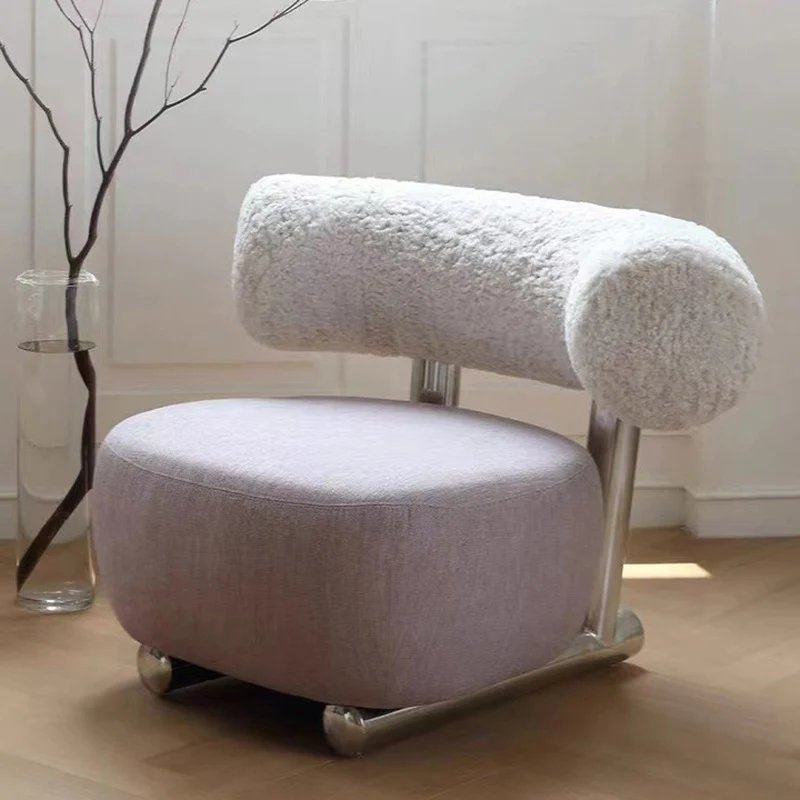 Modern Minimalist Rectangular Sherpa Fabric Carbon Steel Sponge Accent Chair Backrest For Living Room
