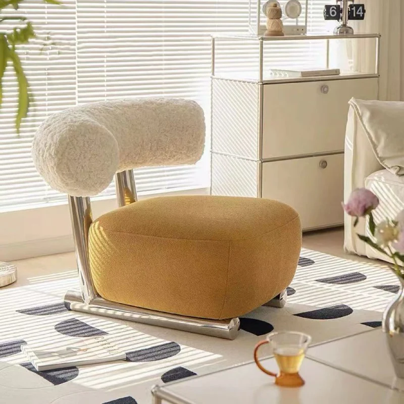Modern Minimalist Rectangular Sherpa Fabric Carbon Steel Sponge Accent Chair Backrest For Living Room