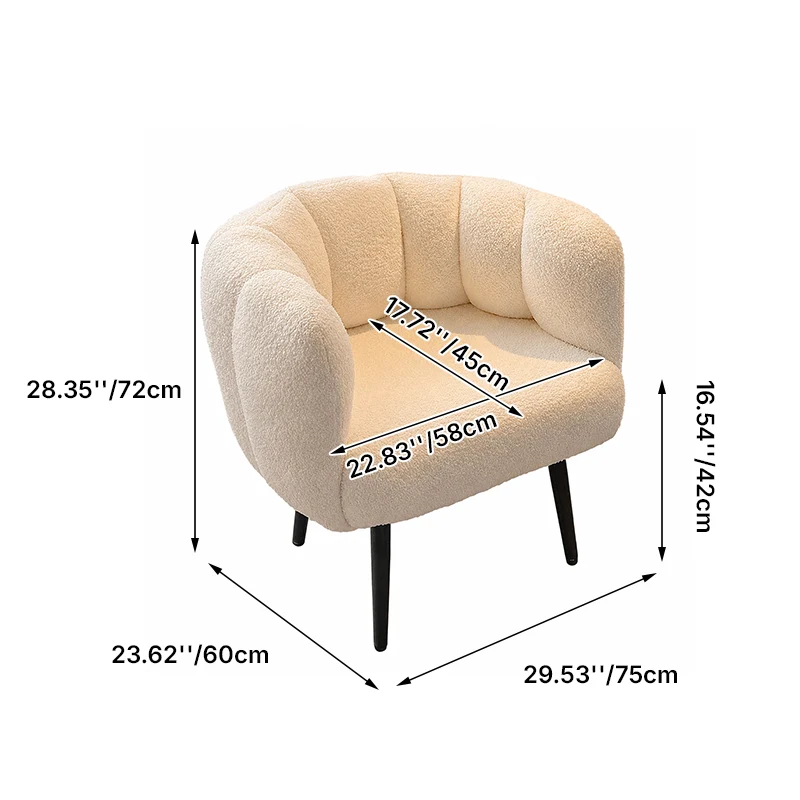 Modern Minimalist Curved Seat Cushion Sherpa Fabric Sponge Carbon Steel Vanity Stool Backrest Armrest For Bedroom