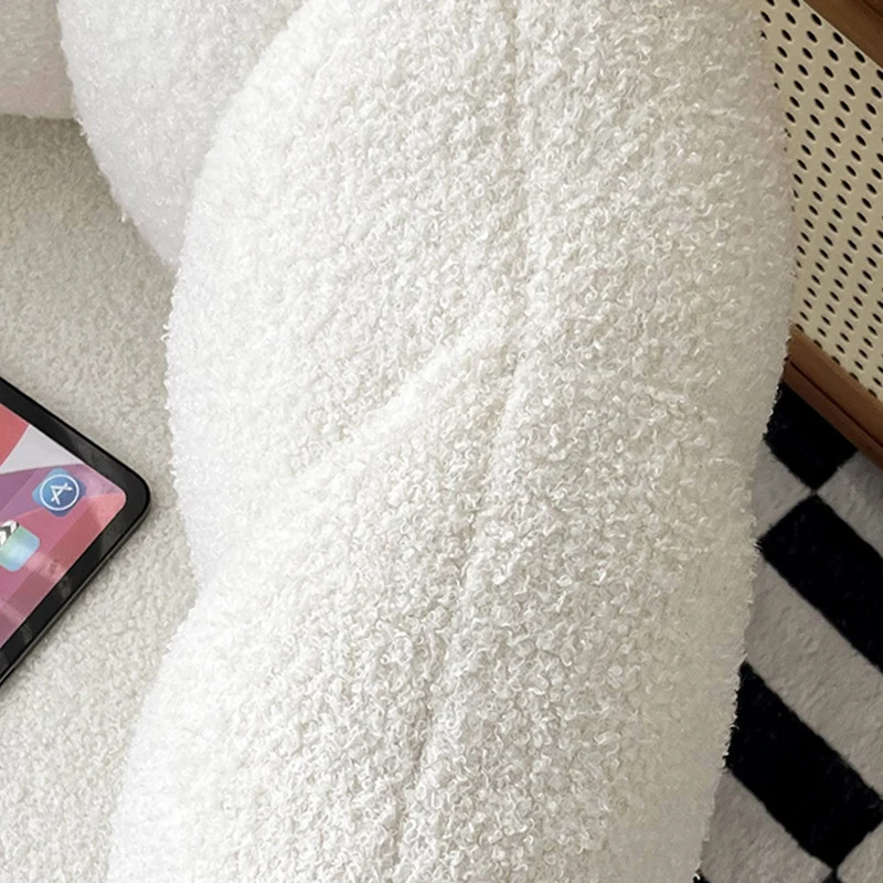 Modern Minimalist Curved Seat Cushion Sherpa Fabric Sponge Carbon Steel Vanity Stool Backrest Armrest For Bedroom