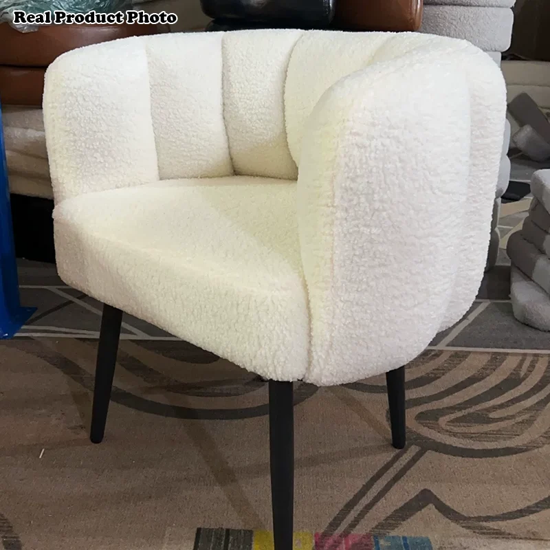 Modern Minimalist Curved Seat Cushion Sherpa Fabric Sponge Carbon Steel Vanity Stool Backrest Armrest For Bedroom