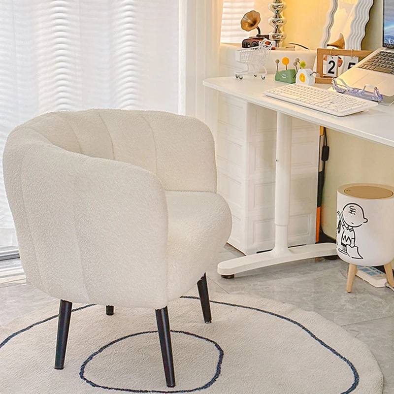 Modern Minimalist Curved Seat Cushion Sherpa Fabric Sponge Carbon Steel Vanity Stool Backrest Armrest For Bedroom