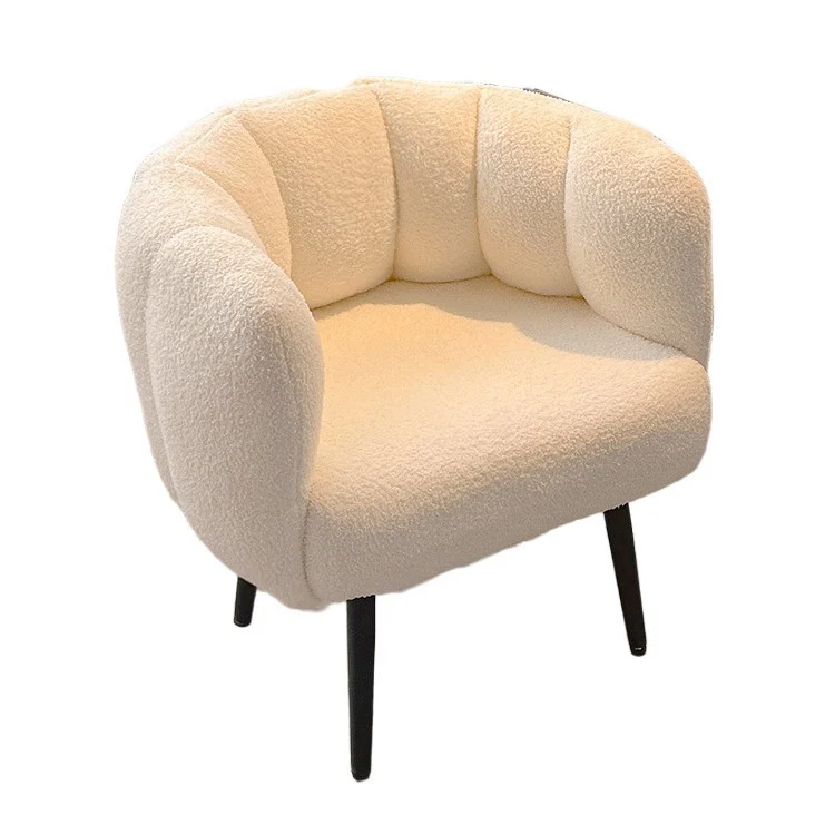 Modern Minimalist Curved Seat Cushion Sherpa Fabric Sponge Carbon Steel Vanity Stool Backrest Armrest For Bedroom