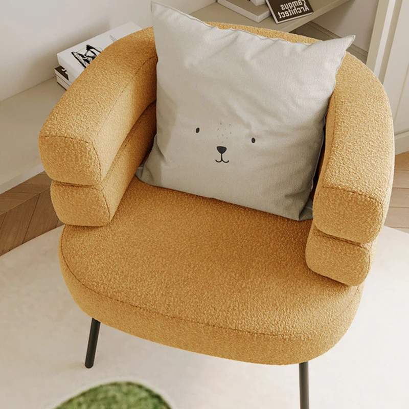 Contemporary Creative Sherpa Fabric Metal Semi-Enclosed Cylindrical Lounge Chair With Backrest & Armrests For Bedroom