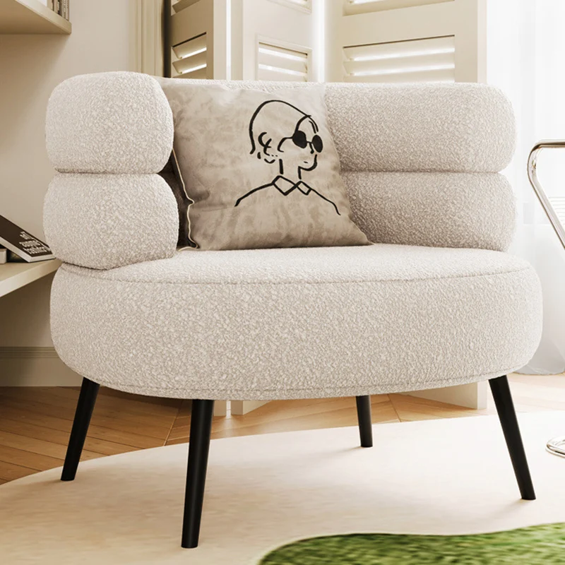 Contemporary Creative Sherpa Fabric Metal Semi-Enclosed Cylindrical Lounge Chair With Backrest & Armrests For Bedroom
