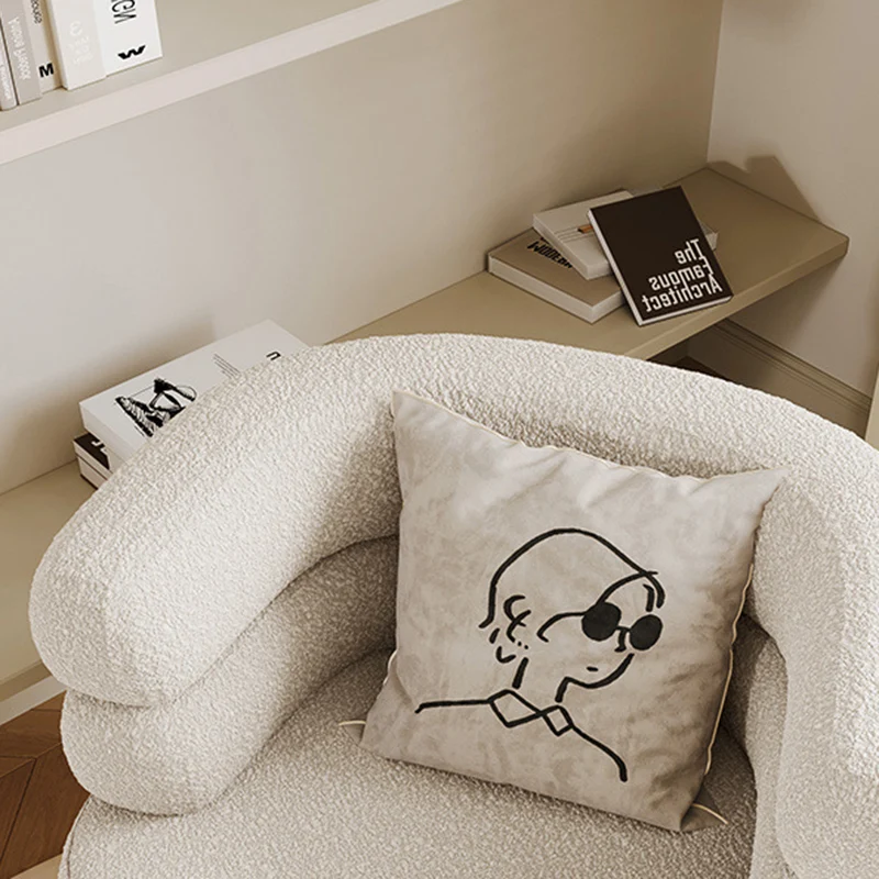 Contemporary Creative Sherpa Fabric Metal Semi-Enclosed Cylindrical Lounge Chair With Backrest & Armrests For Bedroom
