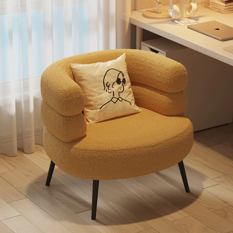 Contemporary Creative Sherpa Fabric Metal Semi-Enclosed Cylindrical Lounge Chair With Backrest & Armrests For Bedroom