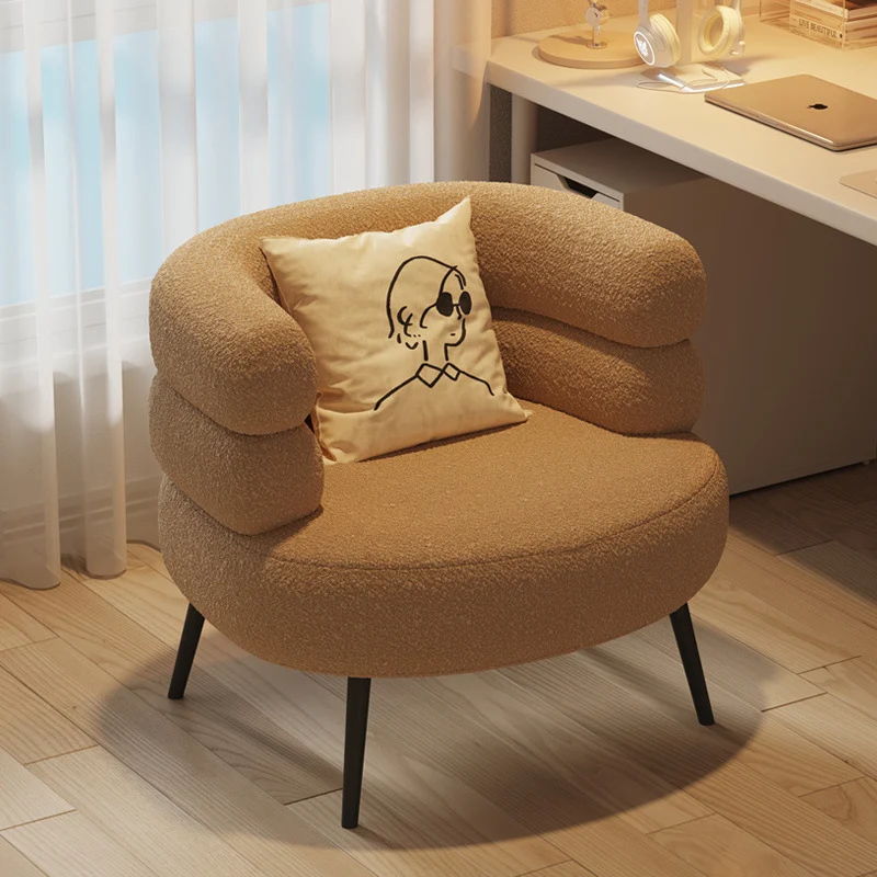 Contemporary Creative Sherpa Fabric Metal Semi-Enclosed Cylindrical Lounge Chair With Backrest & Armrests For Bedroom