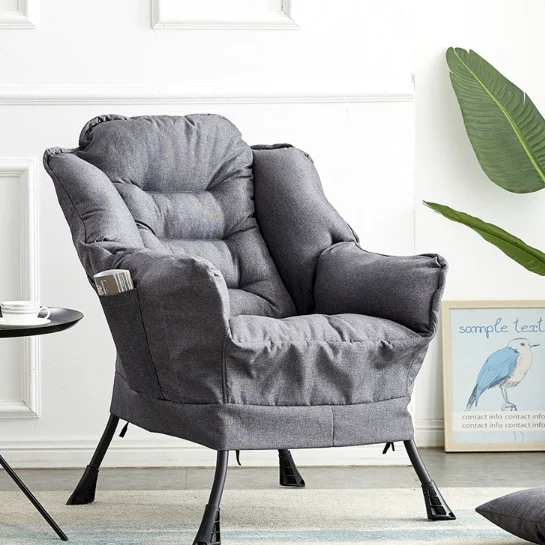 Modern Minimalist Linen Velvet Metal Rounded Square Accent Chair With Backrest Armrests For Living Room