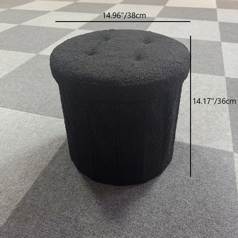 Modern Minimalist Linen Teddy Fleece Textured Cylindrical Low Stool Storage For Living Room