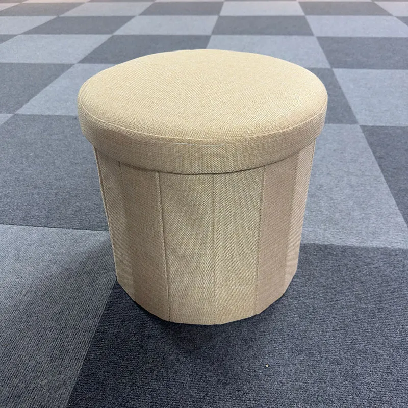 Modern Minimalist Linen Teddy Fleece Textured Cylindrical Low Stool Storage For Living Room