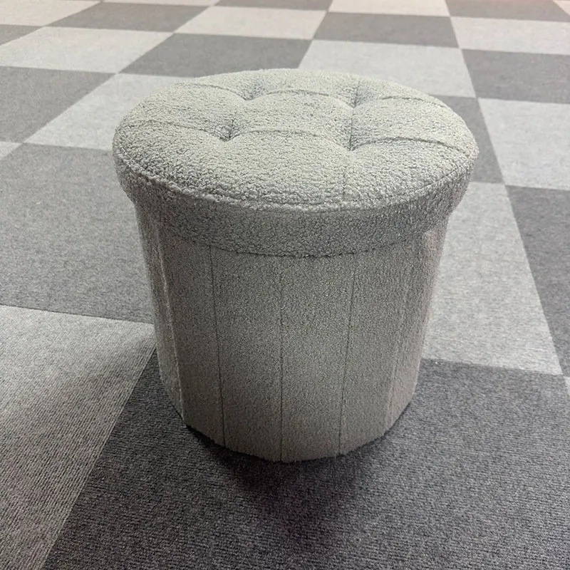 Modern Minimalist Linen Teddy Fleece Textured Cylindrical Low Stool Storage For Living Room