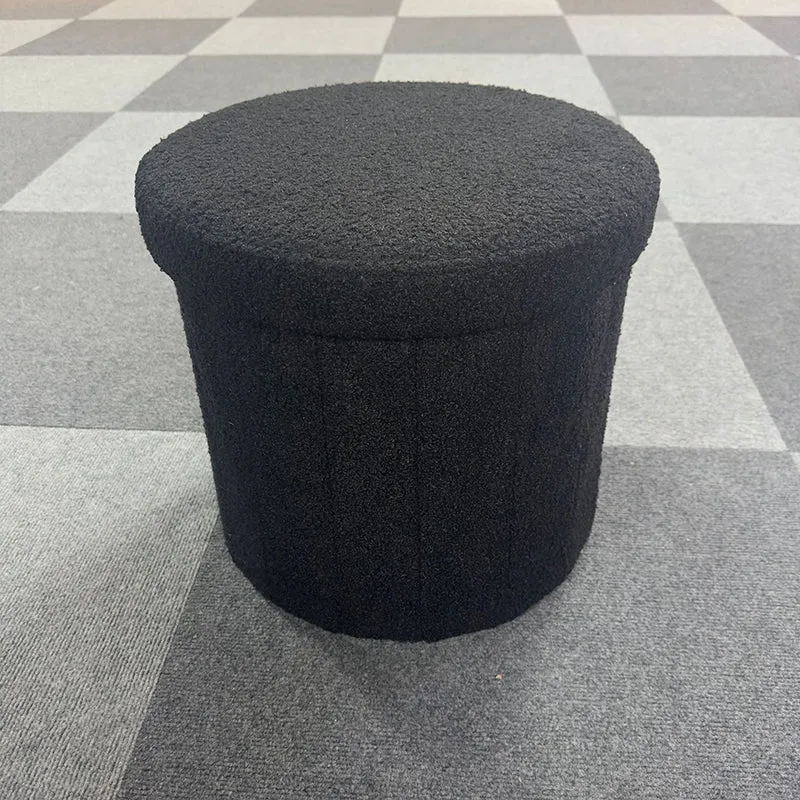 Modern Minimalist Linen Teddy Fleece Textured Cylindrical Low Stool Storage For Living Room